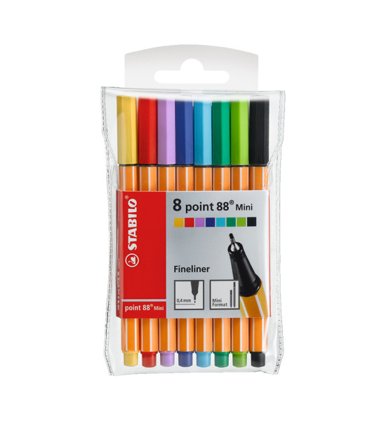 Micropunta/Felpa, Point 88 Mini, Punta Fina 0.4 mm, Estuche x 8. 8 Colores Básicos Surtidos